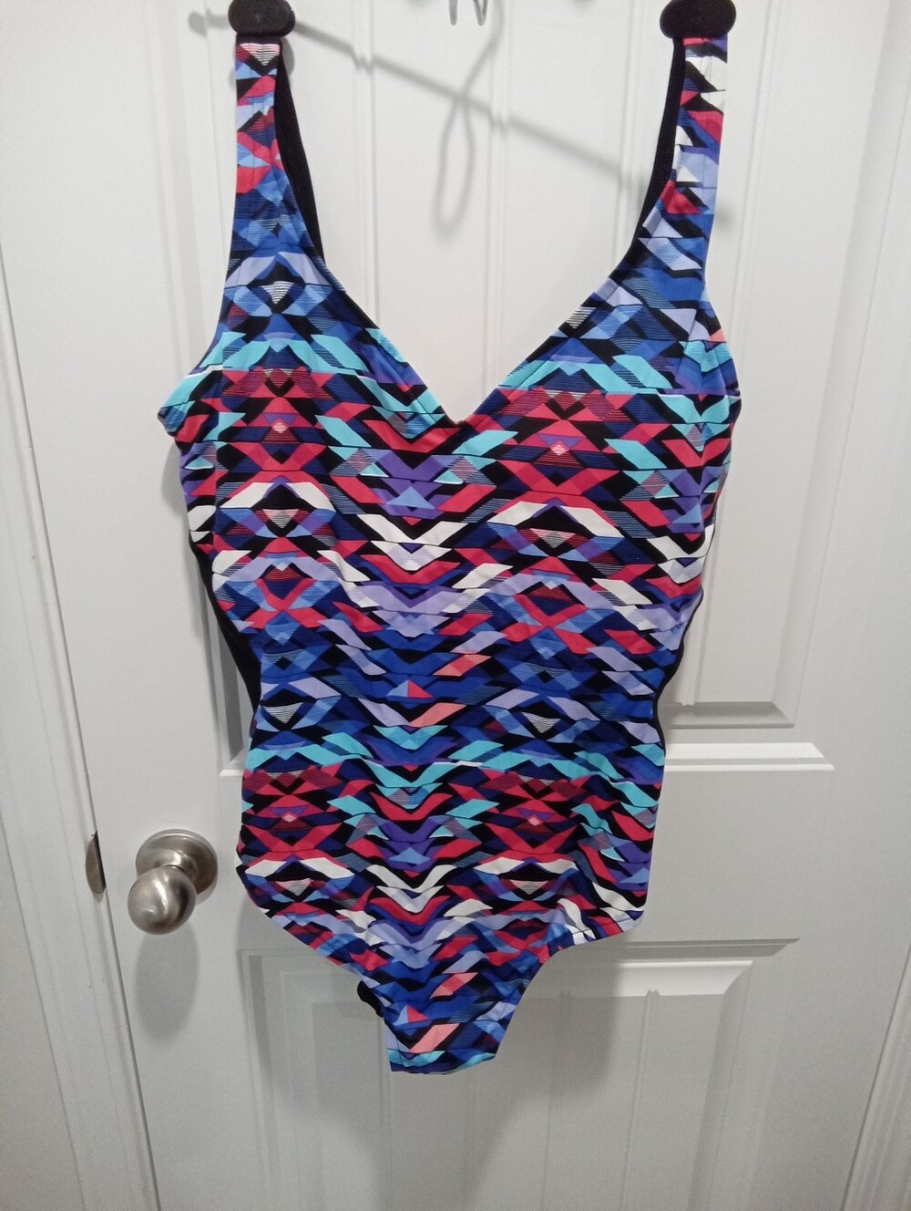 Aqua Green Size XL Multicolor Geometric One-Piece Swimsuit